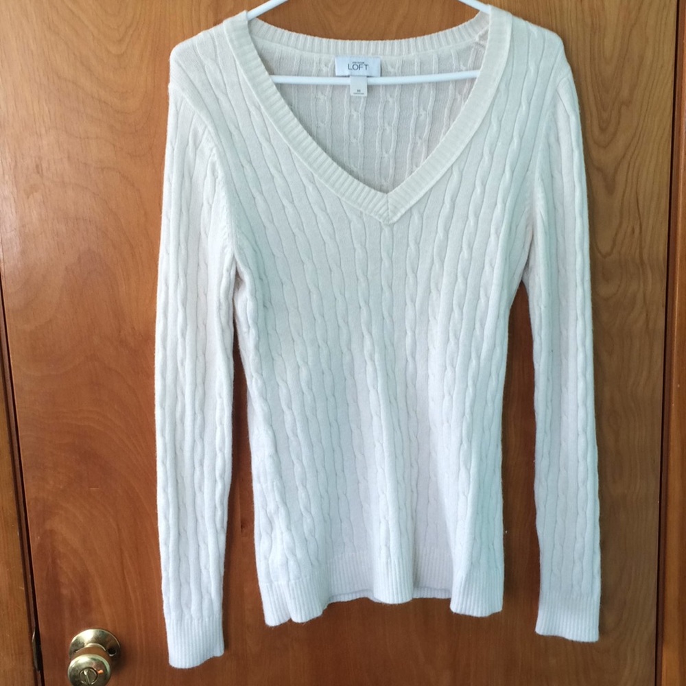 White V-Neck Sweater- Ann Taylor LOFT